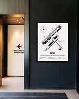 Framed Detailed Airport Map of Raleigh Durham International Airport (RDU) in White with a Black Frame