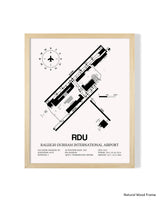 Detailed Airport Map of Raleigh Durham International Airport (RDU) in White with a Natural Frame