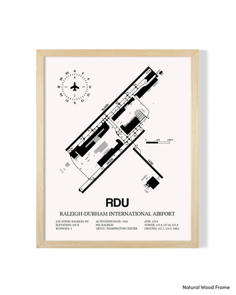 Detailed Airport Map of Raleigh Durham International Airport (RDU) in White with a Natural Frame
