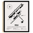 Framed Detailed Airport Map of Raleigh Durham International Airport (RDU) in White with a Black Frame