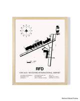 Detailed Airport Map of Chicago/Rockford International Airport (RFD) in White with a Natural Frame