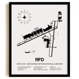Framed Detailed Airport Map of Chicago/Rockford International Airport (RFD) in White with a Black Frame