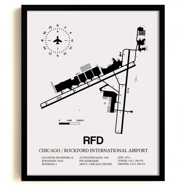 Chicago/Rockford International Airport (RFD) Framed Detailed Airport ...