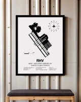 Framed Detailed Airport Map of Reid-Hillview Airport of Santa Clara County (RHV) in White with a Black Frame