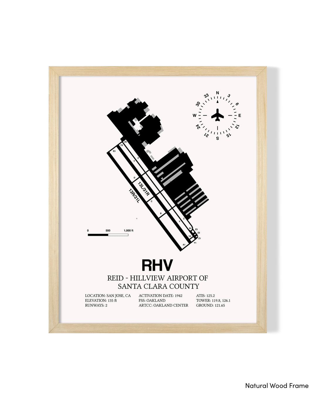 Detailed Airport Map of Reid-Hillview Airport of Santa Clara County (RHV) in White with a Natural Frame