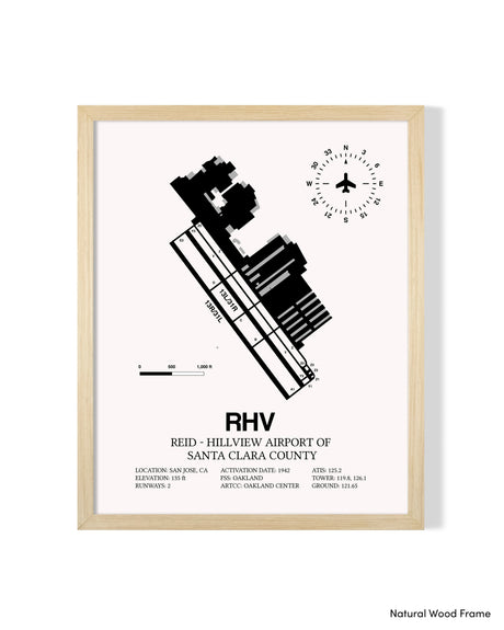 Detailed Airport Map of Reid-Hillview Airport of Santa Clara County (RHV) in White with a Natural Frame