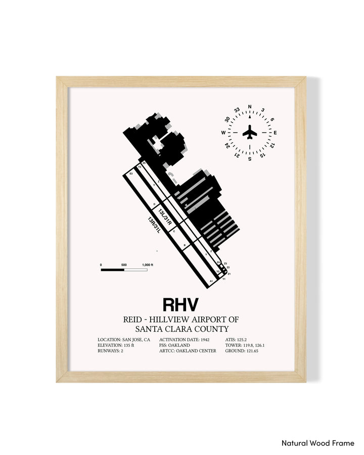 Detailed Airport Map of Reid-Hillview Airport of Santa Clara County (RHV) in White with a Natural Frame