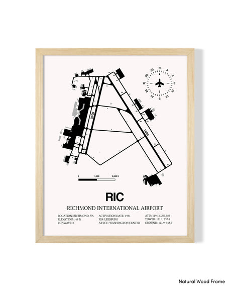 Detailed Airport Map of Richmond International Airport (RIC) in White with a Natural Frame