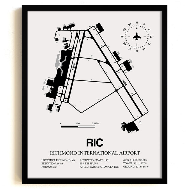 Richmond International Airport (RIC) Framed Detailed Airport Map ...