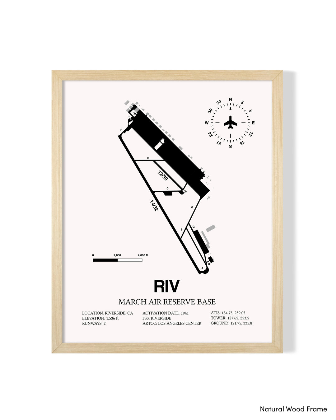 Detailed Airport Map of March Air Reserve Base (RIV) in White with a Natural Frame