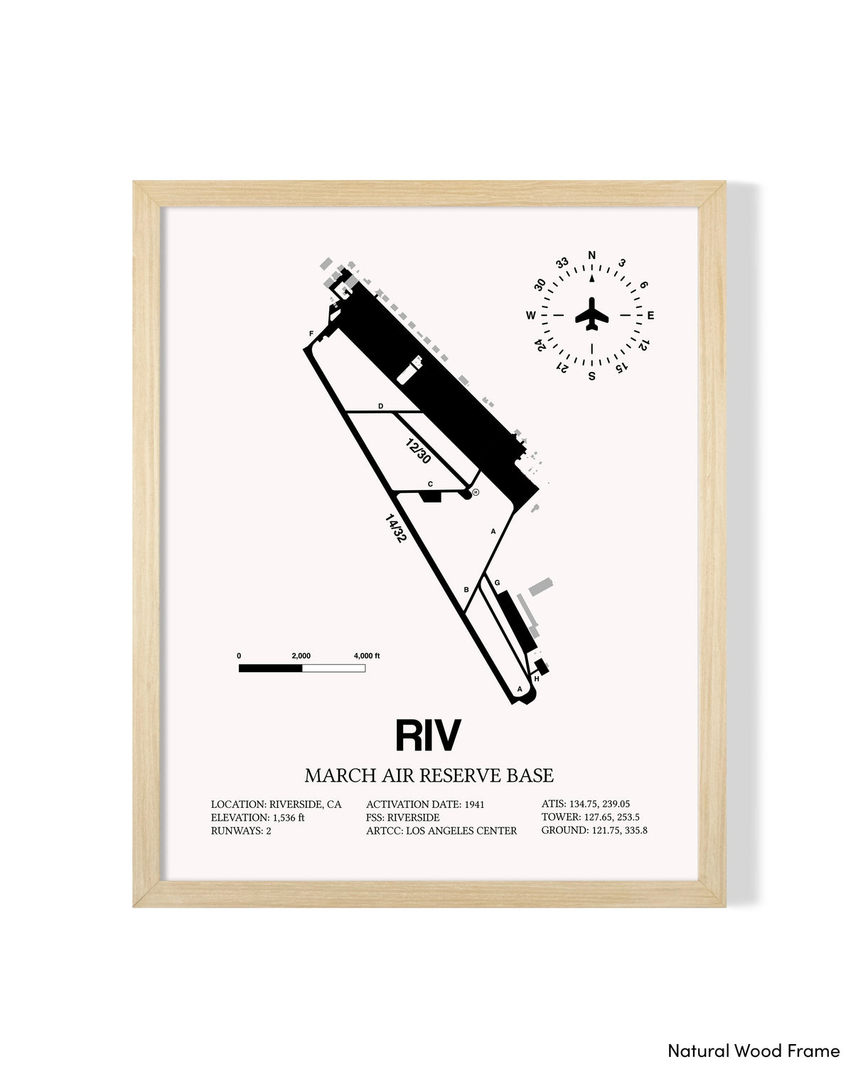 Detailed Airport Map of March Air Reserve Base (RIV) in White with a Natural Frame