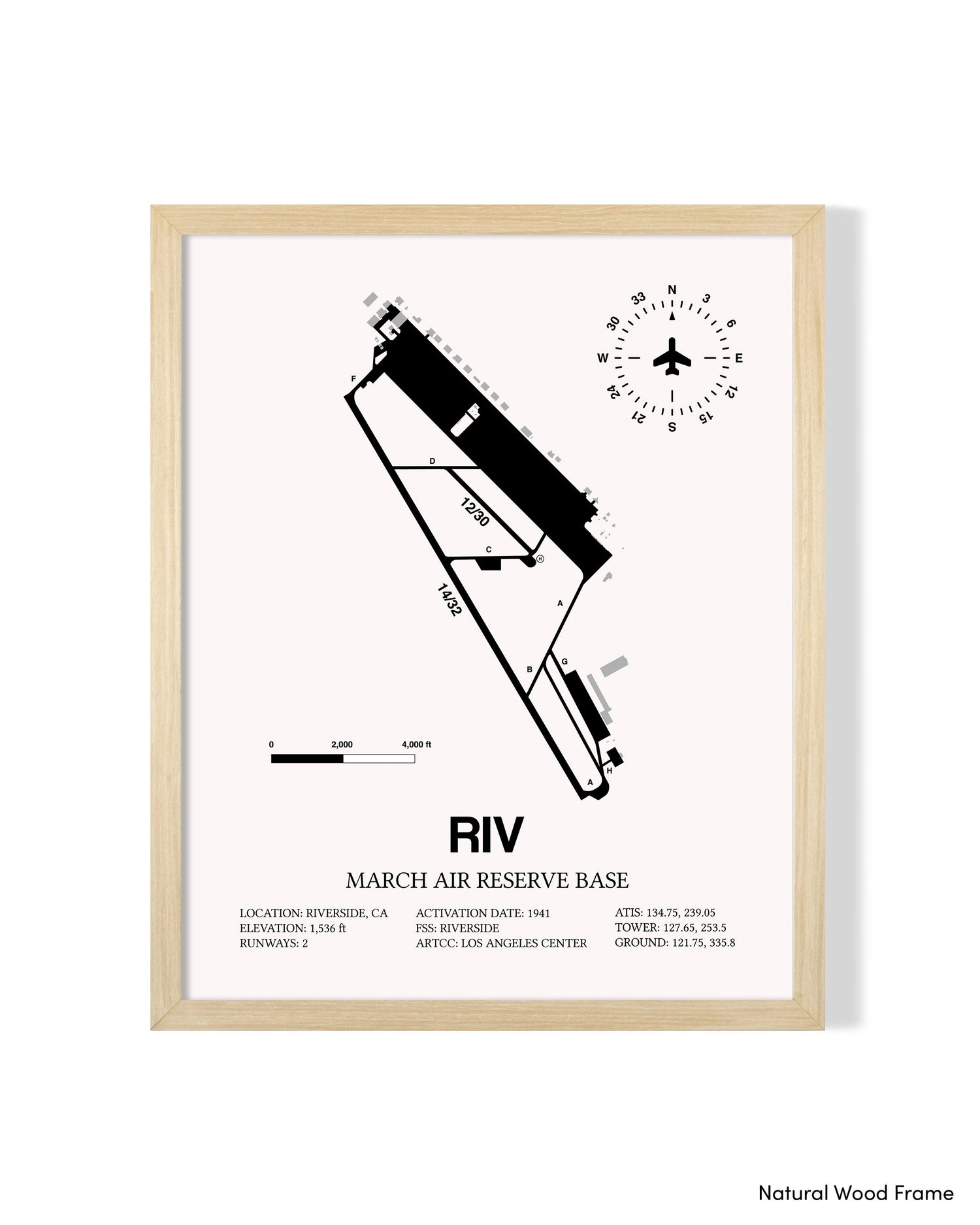 Detailed Airport Map of March Air Reserve Base (RIV) in White with a Natural Frame