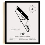 Framed Detailed Airport Map of March Air Reserve Base (RIV) in White with a Black Frame