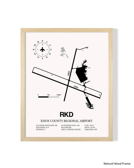 Detailed Airport Map of Knox County Regional Airport (RKD) in White with a Natural Frame
