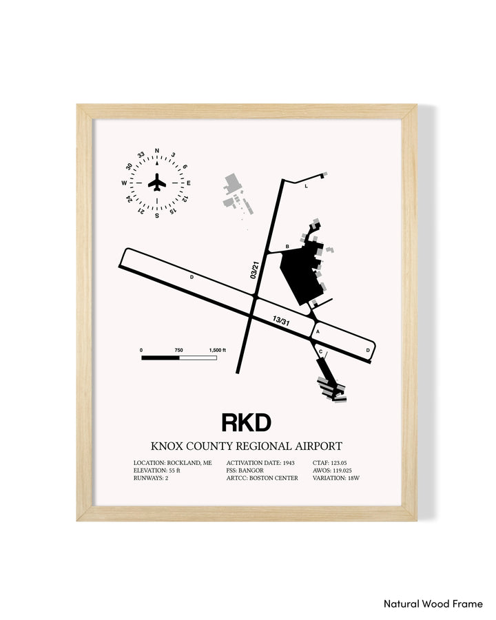 Detailed Airport Map of Knox County Regional Airport (RKD) in White with a Natural Frame