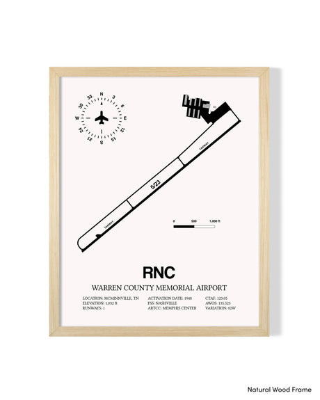 Detailed Airport Map of Warren County Memorial Airport (RNC) in White with a Natural Frame