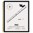 Framed Detailed Airport Map of Warren County Memorial Airport (RNC) in White with a Black Frame
