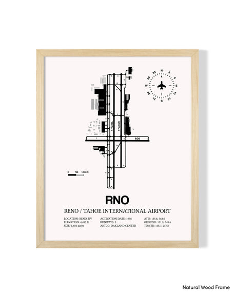 Detailed Airport Map of Reno Tahoe International Airport (RNO) in White with a Natural Frame