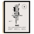 Framed Detailed Airport Map of Reno Tahoe International Airport (RNO) in White with a Black Frame