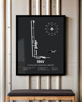 Framed Detailed Airport Map of Cleveland Municipal Airport (RNV) in Gray with a Black Frame
