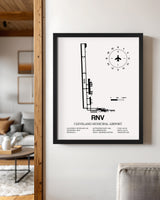 Framed Detailed Airport Map of Cleveland Municipal Airport (RNV) in White with a Black Frame