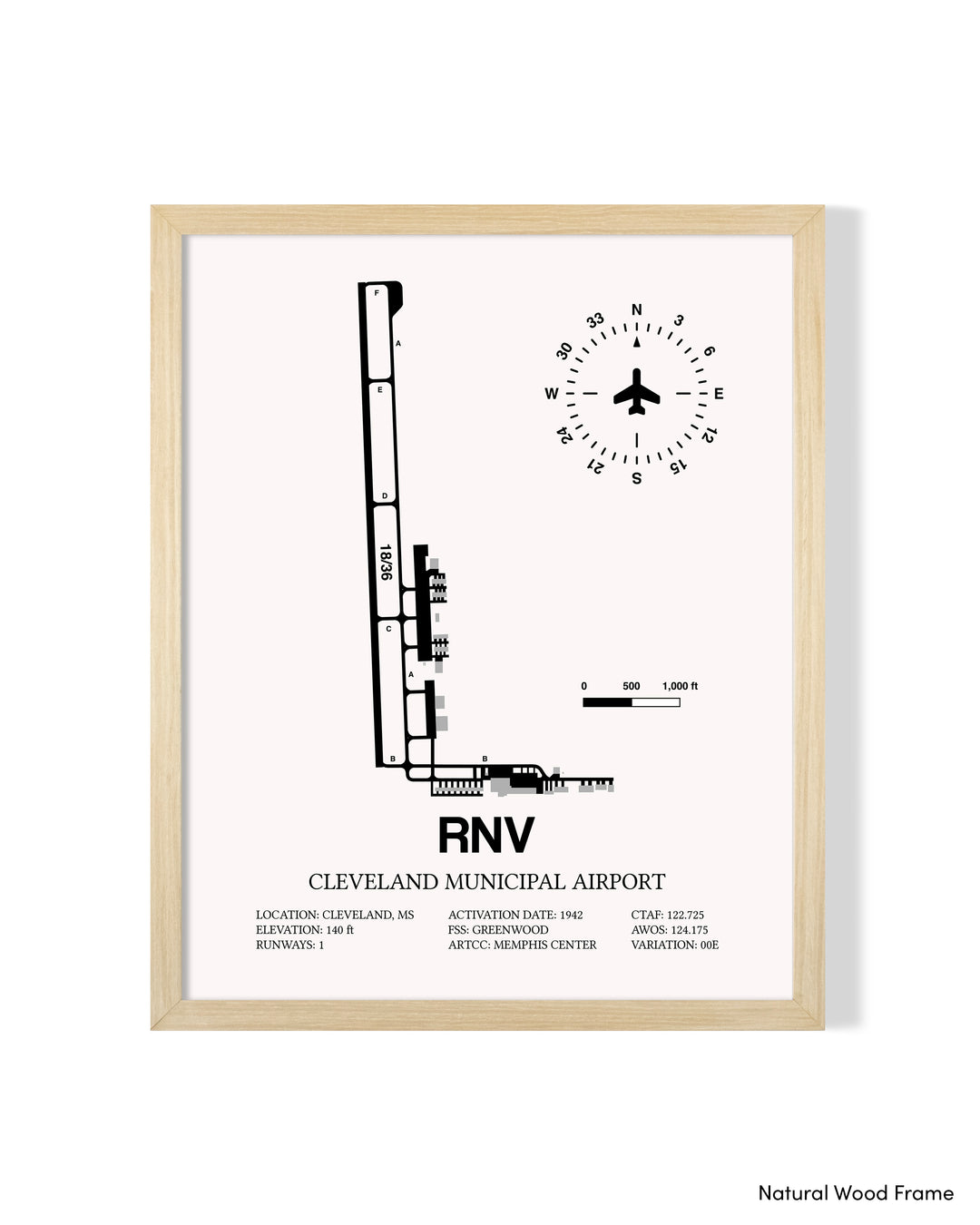Detailed Airport Map of Cleveland Municipal Airport (RNV) in White with a Natural Frame