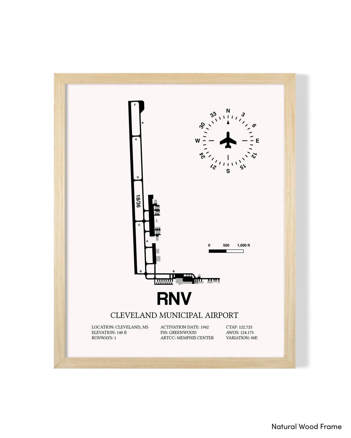 Detailed Airport Map of Cleveland Municipal Airport (RNV) in White with a Natural Frame