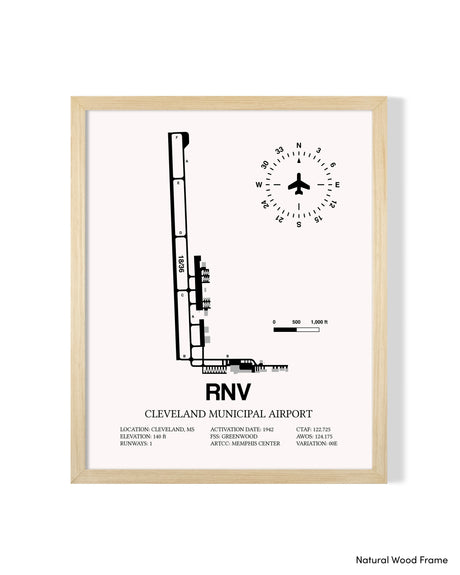 Detailed Airport Map of Cleveland Municipal Airport (RNV) in White with a Natural Frame