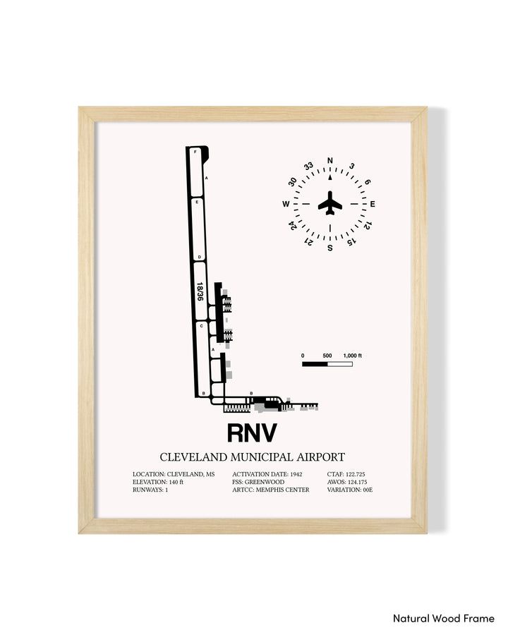 Detailed Airport Map of Cleveland Municipal Airport (RNV) in White with a Natural Frame