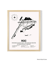 Detailed Airport Map of Frederick Douglass/Greater Rochester International Airport (ROC) in White with a Natural Frame