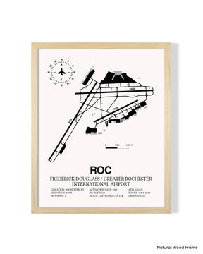 Detailed Airport Map of Frederick Douglass/Greater Rochester International Airport (ROC) in White with a Natural Frame