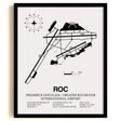 Framed Detailed Airport Map of Frederick Douglass/Greater Rochester International Airport (ROC) in White with a Black Frame
