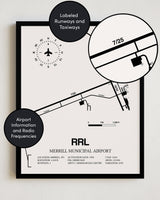 Framed Detailed Airport Map of Merrill Municipal Airport (RRL) in White with a Black Frame