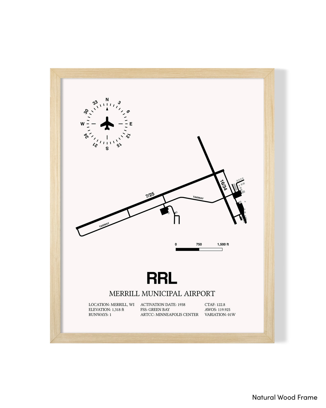 Detailed Airport Map of Merrill Municipal Airport (RRL) in White with a Natural Frame