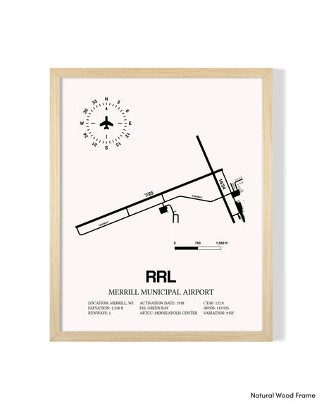 Detailed Airport Map of Merrill Municipal Airport (RRL) in White with a Natural Frame