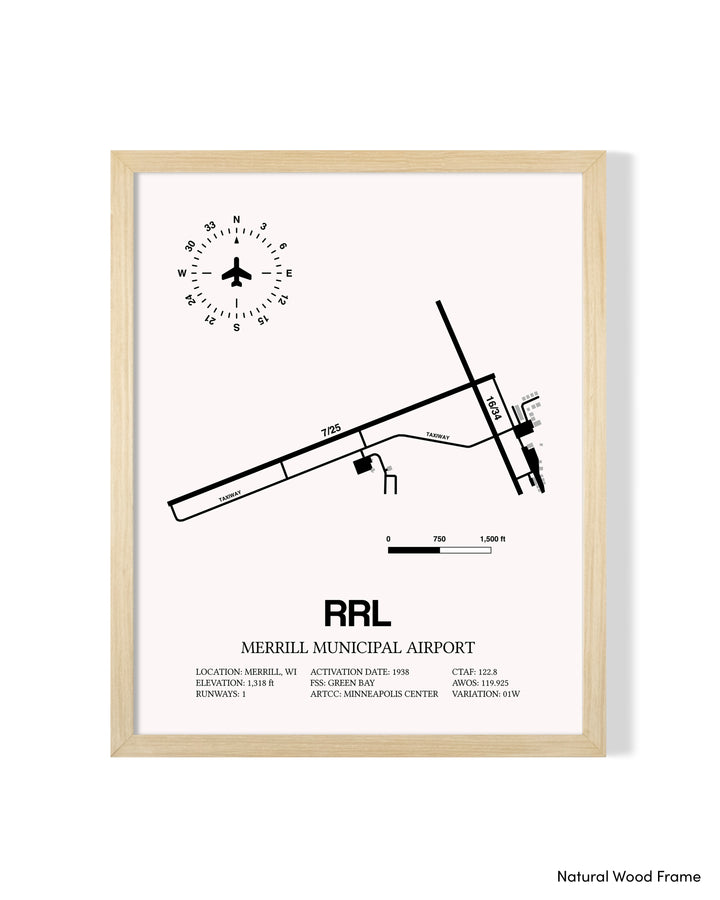 Detailed Airport Map of Merrill Municipal Airport (RRL) in White with a Natural Frame