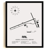Framed Detailed Airport Map of Merrill Municipal Airport (RRL) in White with a Black Frame