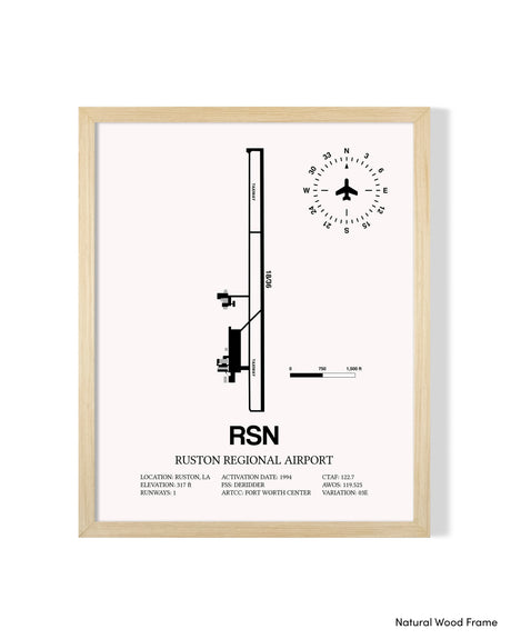 Detailed Airport Map of Ruston Regional Airport (RSN) in White with a Natural Frame