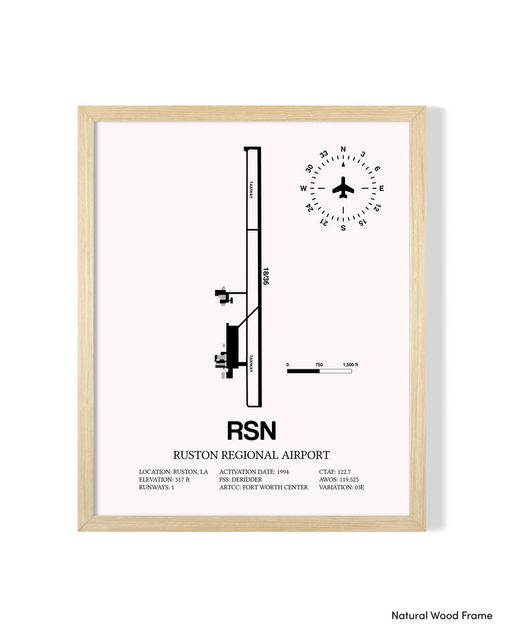Detailed Airport Map of Ruston Regional Airport (RSN) in White with a Natural Frame