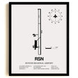 Framed Detailed Airport Map of Ruston Regional Airport (RSN) in White with a Black Frame