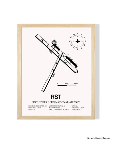 Detailed Airport Map of Rochester International Airport (RST) in White with a Natural Frame