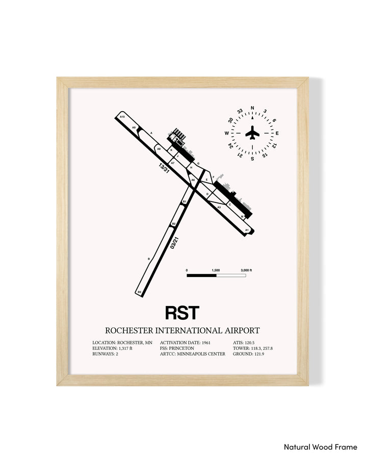 Detailed Airport Map of Rochester International Airport (RST) in White with a Natural Frame
