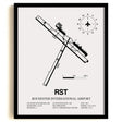Framed Detailed Airport Map of Rochester International Airport (RST) in White with a Black Frame