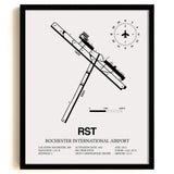 Framed Detailed Airport Map of Rochester International Airport (RST) in White with a Black Frame