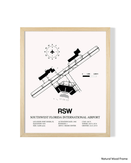 Detailed Airport Map of Southwest Florida International Airport (RSW) in White with a Natural Frame