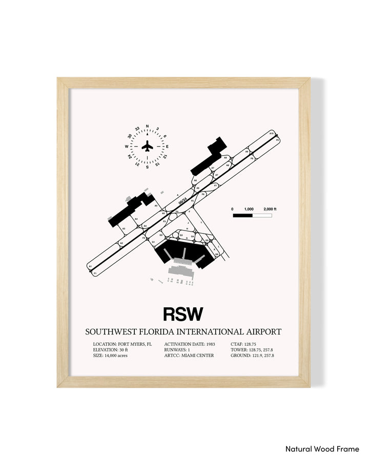 Detailed Airport Map of Southwest Florida International Airport (RSW) in White with a Natural Frame