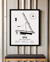 Framed Detailed Airport Map of Reno/Stead Airport (RTS) in White with a Black Frame