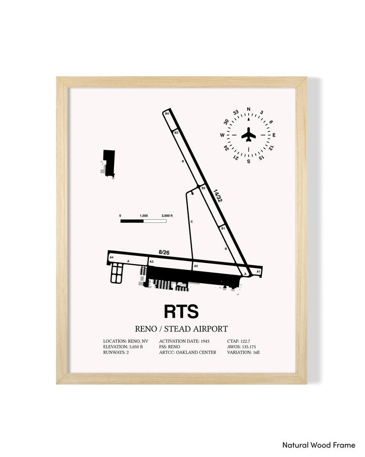Detailed Airport Map of Reno/Stead Airport (RTS) in White with a Natural Frame