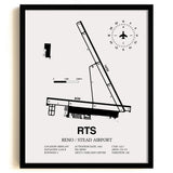 Framed Detailed Airport Map of Reno/Stead Airport (RTS) in White with a Black Frame