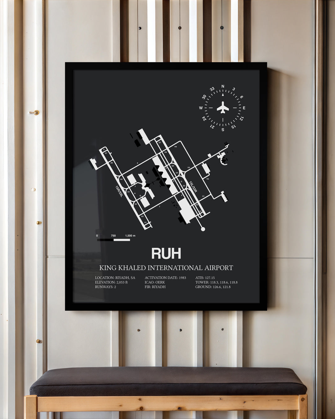 RUH Airport Map, King Khaled International Airport Print